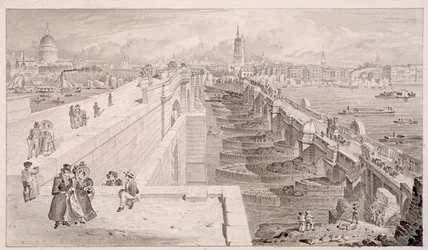 Ponte di Londra vecchio e nuovo, Londra, 1831
