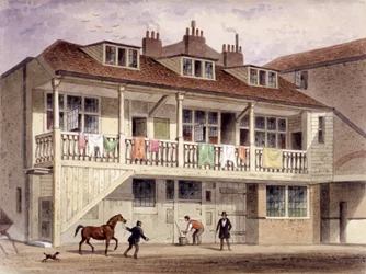 La locanda del Leone Nero, Whitefriars Street, Londra, ca. 1855