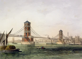 Veduta del ponte di Hungerford da est, inciso da Jean Jacottet, 1854