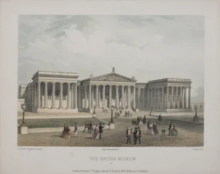 Veduta del British Museum, con visitatori che passeggiano fuori