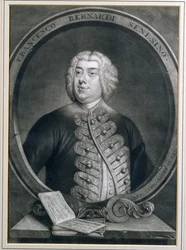 Ritratto di Francesco Bernardi Senesino, un castrato senese, inciso da Alexander van Haecken, 1735