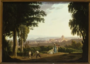 Figure eleganti su una collina con vista su Roma
