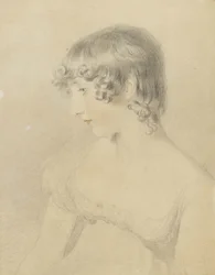 Ritratto busto di Susan Bloxam, girato di profilo a sinistra, 1818