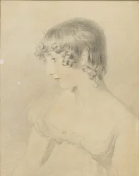 Ritratto busto di Susan Bloxam, girato di profilo a sinistra, 1818