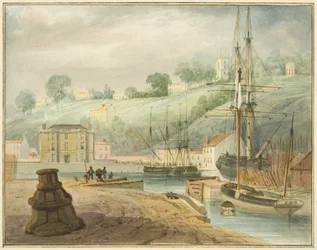 Vecchio molo galleggiante, Hotwell Road, guardando verso Clifton e Goldney Rotunda