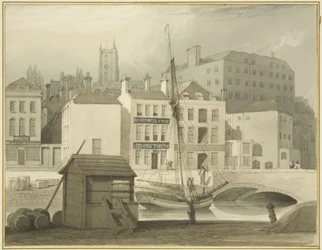 Il Ponte di Pietra alla Testa del Molo (San Giles), con la Fabbrica di Zucchero di Host Street