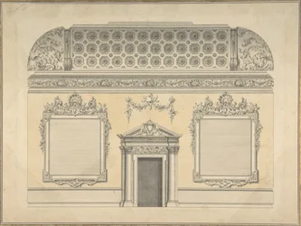 Progetto per una sezione di una stanza rococò, con un soffitto a volta e ornamenti corinzi