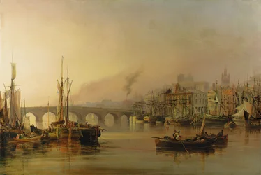 Veduta di Newcastle dal fiume Tyne, con navi in primo piano, 1831