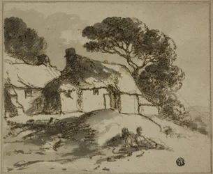 Cottage e alberi in collina