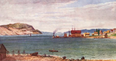 Port Hawkesbury, sullo stretto di Canso, Capo Bretone (litografia a colori)