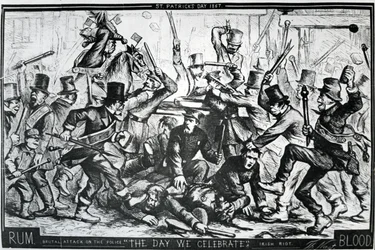 Caricatura che raffigura i disordini a New York nel giorno di San Patrizio 1867, pubblicata su Harper