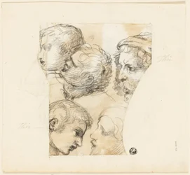 Schizzi di teste maschili (recto); due donne anziane (verso)