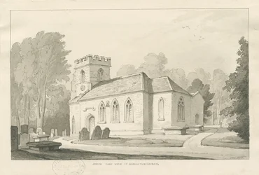 Chiesa di Barlaston: disegno a penna e lavaggio, 1838