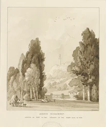 Sandon - Monumento a William Pitt: disegno a lavaggio seppia, 1838