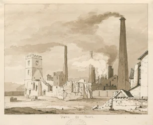 Tipton Old Church: disegno a lavaggio seppia, 1837