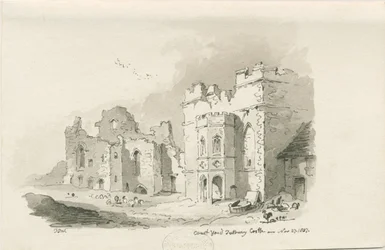Castello di Tutbury - Cortile (disegno a penna e acquerello, 27 novembre 1837)