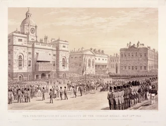 Consegna della medaglia di Crimea da parte della regina Vittoria al colonnello Sir Thomas Trowbridge, 18 maggio 1855