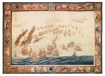 Arazzo storico della Battaglia di Solebay, Mortlake, disegni attribuiti a William van de Velde, c.1688