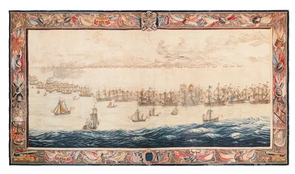 Arazzo storico della battaglia di Solebay, Mortlake, disegni attribuiti a William van de Velde, circa 1688