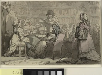 Un incontro del club delle bluestocking in una biblioteca