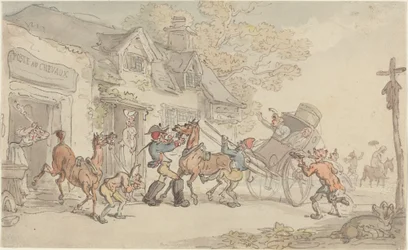 Cambio di cavalli in una stazione di posta in Francia