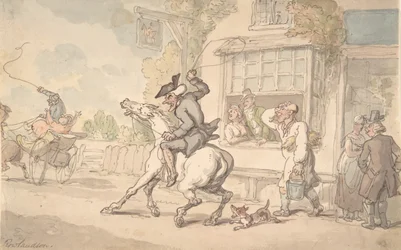 Dr. Syntax con un cavallo recalcitrante davanti a una locanda, XVIII-XIX secolo
