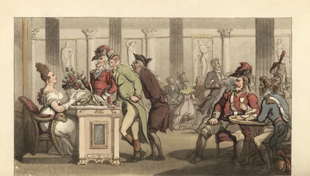 Gentiluomo inglese che flirta con la Bella Limonadiere in un caffè a Parigi
