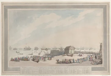 La gloriosa sconfitta della Marina olandese, 10 ottobre 1797, ad opera degli ammiragli Lord Duncan e Sir Richard Onslow, con un disegno realizzato sul posto delle sei navi da guerra olandesi catturate e condotte a Yarmouth