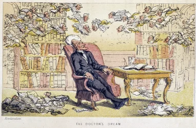 Il sogno del dottore - in "I tre viaggi del dottor Syntax: alla ricerca del pittoresco, della consolazione e di una moglie" di William Combe, ill. Rowlandson
