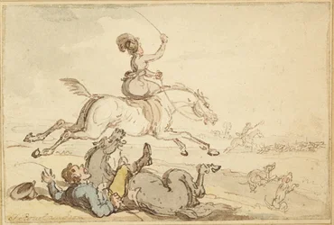 Cavaliere disarcionato durante una caccia