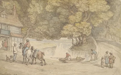 Scena rustica con un fiume e un ponte