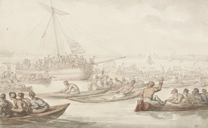 La gara annuale di canottaggio per il cappotto e il distintivo di Doggett
