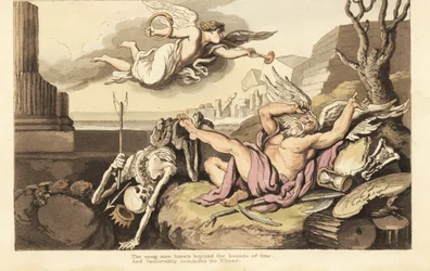 Lo scheletro della Morte e Padre Tempo si distendono sotto l