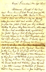 Lettera firmata T.S. Hawley, Cape Girardeau, Missouri, ai genitori, 8 settembre 1861