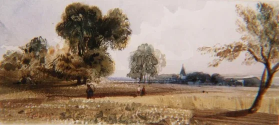 Figure su un sentiero attraverso un campo di grano