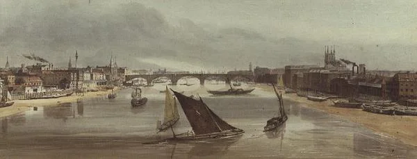 Ponte di Londra dal Ponte di Southwark (Monumento a sinistra)