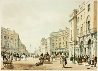 Regent Street con lo sguardo rivolto alla colonna del Duca di York, tavola dodici da Original Views of London as It Is