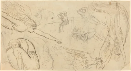 Foglio di studi con angeli e figure accovacciate (Illustrazione per la Bibbia di Macklin?)