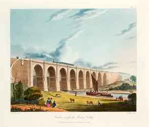 Viadotto attraverso la Sankey Valley, Warrington, Cheshire, febbraio 1831