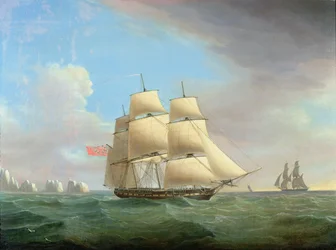 La fregata H.M. Galatea, 38 cannoni al largo delle Needles, Isola di Wight