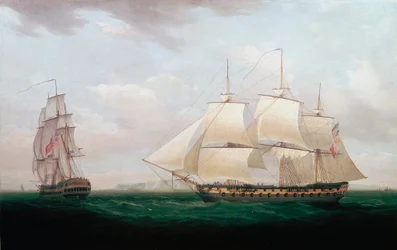 Due East Indiamen al largo di una costa, Thomas Whitcombe, c1850