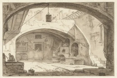 Cortile italiano con una panetteria