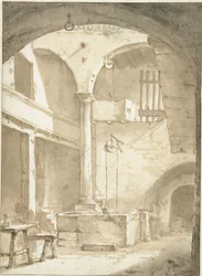 Cortile italiano con un pozzo