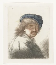 Autoritratto con cappello e sciarpa con il viso scuro: busto
