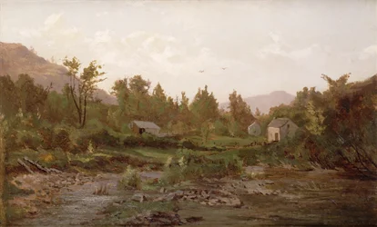Paesaggio con alberi e case, anni 1890