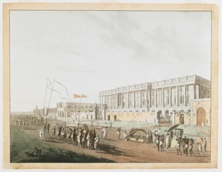Il nuovo tribunale e Chandpam Ghaut dalle vedute di Calcutta
