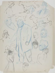 Foglio di schizzi: Uomini, donne e gatti (recto); Foglio di schizzi: Uomini e donne (verso)
