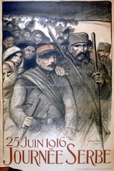 25 giugno 1916 - Giorno della Serbia, manifesto francese della Prima Guerra Mondiale, 1916