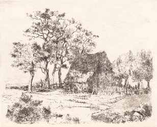 Una casa con tetto di paglia tra gli alberi