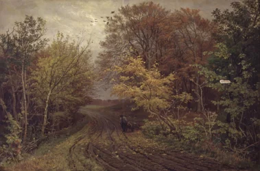Strada nella foresta di Borrevejle. Giorno di ottobre